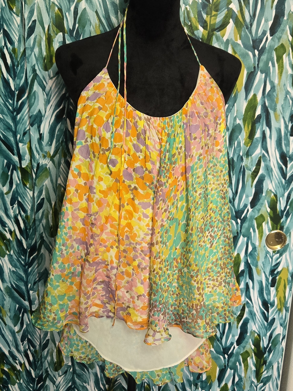 Vintage Milly Multicolor Floral Halter Top in Yellow, Green, Pink
